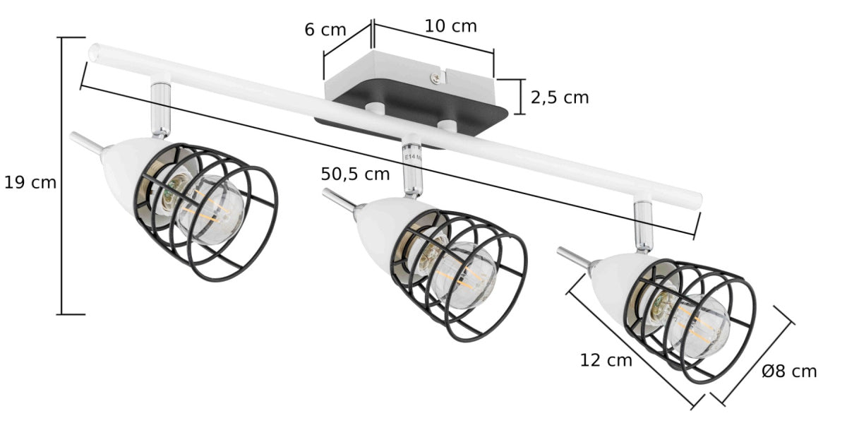 Lampa sufitowa spot 3xE14 SKY 1523 wymiary