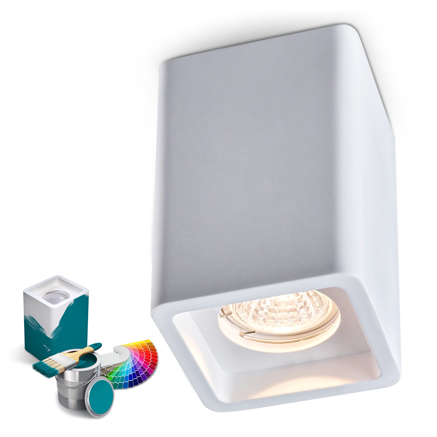 Spot kwadratowy z gipsu biały NAOS do malowania DIY GU10 13,5 cm