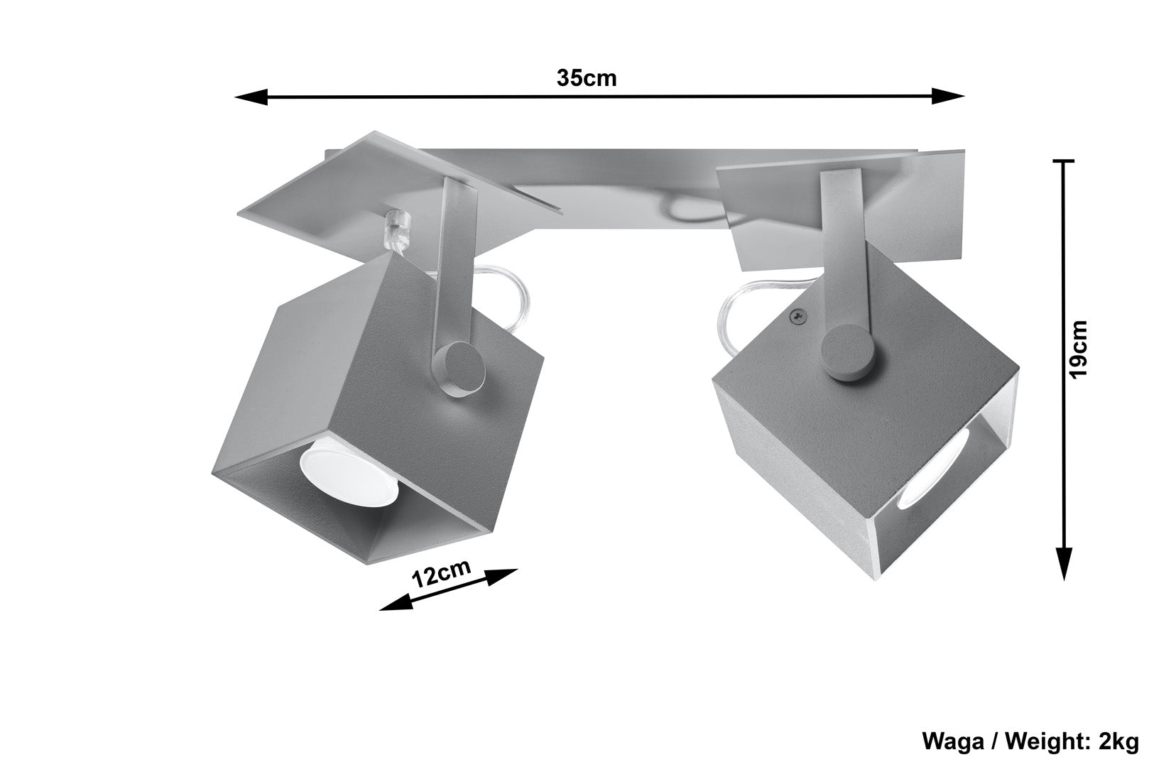 Plafon CEDRA 2 Szary nowoczesny design GU10 wymiary
