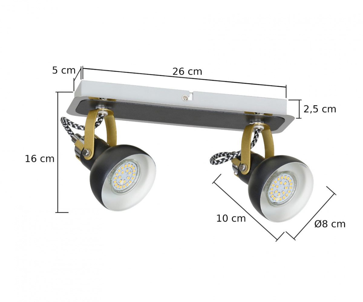 Lampa sufitowa spot 2xGU10 PIXI 1402 wymiary