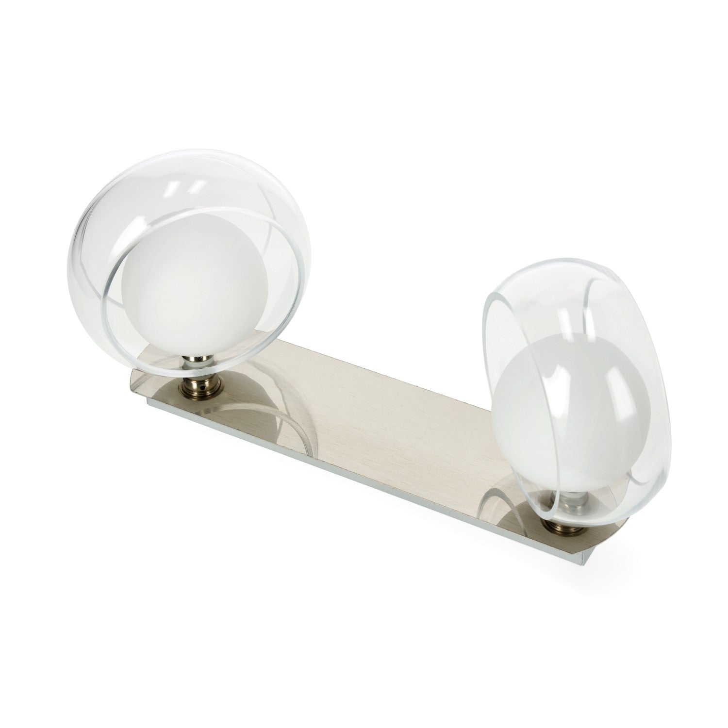 Kinkiet ścienny klosz wewnętrzny biały zewnętrzny przezroczysty trzonek G9 2 punkty światła