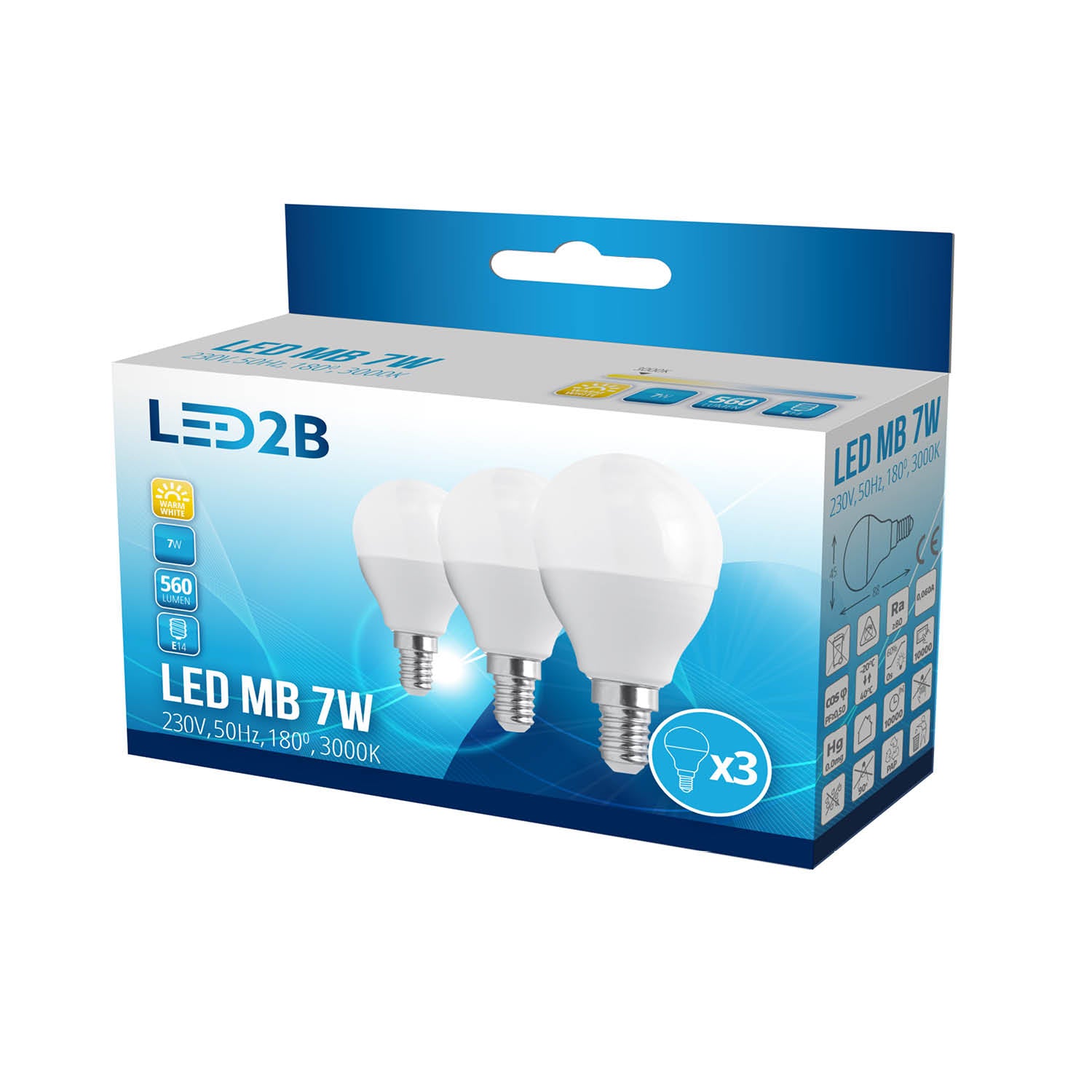 Żarówki E14 7W 3000K LED2B - zestaw 3 sztuki MB