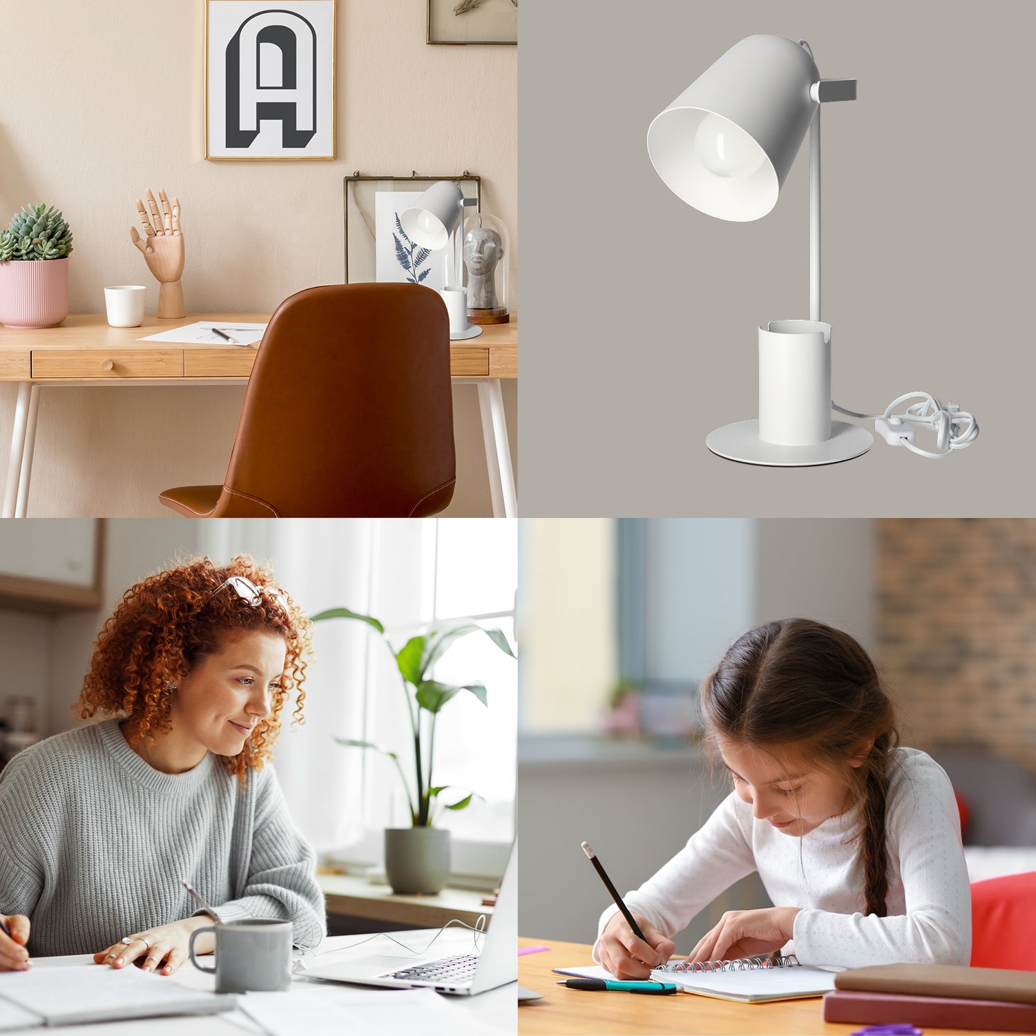 Lampka Biurkowa z Pojemnikiem BIAŁA E27 Regulowany Klosz