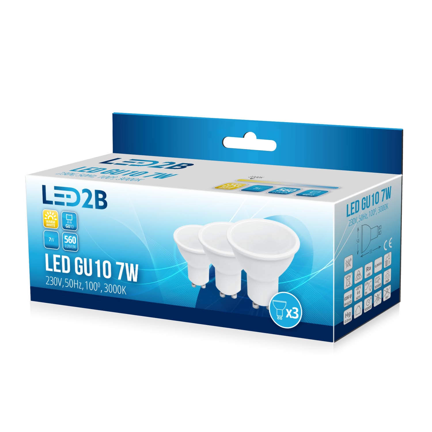 Zestaw 3 żarówek GU10 7W 3000K LED2B