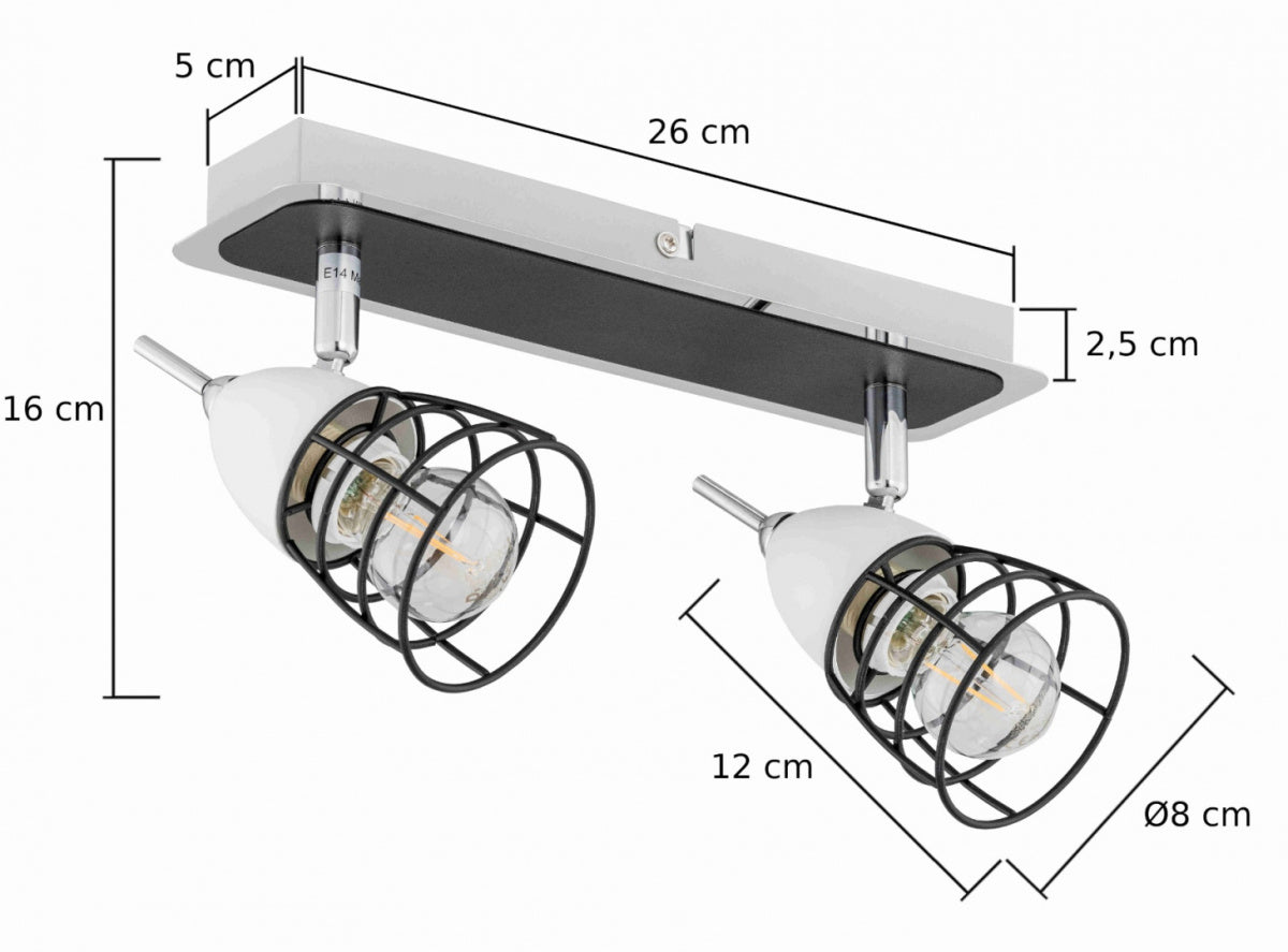 Lampa sufitowa spot 2xE14 SKY 1502 wymiary